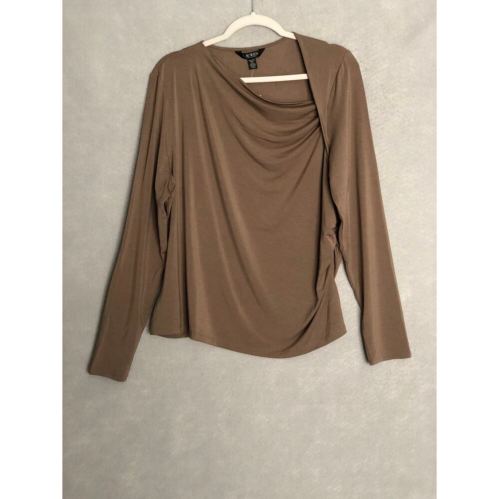 Lauren Ralph Lauren Stretch Jersey Top Asymmetrical Taupe Women's XXL NEW